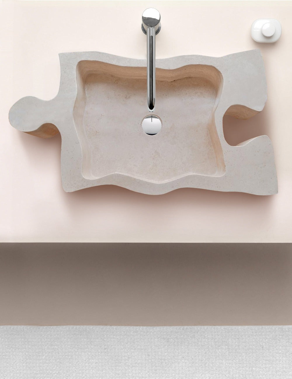 Fregadero de travertino beige de piedra natural para encimera, con forma de rompecabezas (Ancho) 41 cm (Largo) 70 cm (Alto) 16 cm