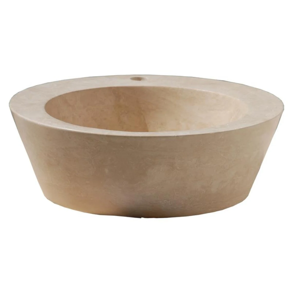 Lavabo de piedra natural de travertino claro (diámetro) 41 cm (altura) 16 cm