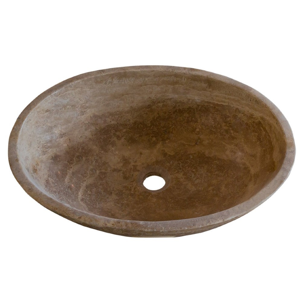 Lavabo ovalado de piedra natural de travertino marrón Noce (Ancho) 41 cm (Largo) 54 cm (Alto) 16 cm