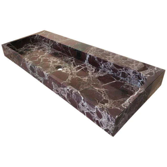 Lavabo rectangular de mármol Rosso Levanto para montaje en pared (ancho) 51 cm (largo) 122 cm (alto) 13 cm