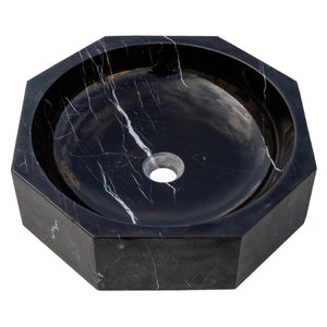 Toros Black Marble Octagon Vessel Sink Bowl Polished (D)41 cm (H)13 cm – Turkish Marble | Close-up Detail – Mekmar Natural Stone
