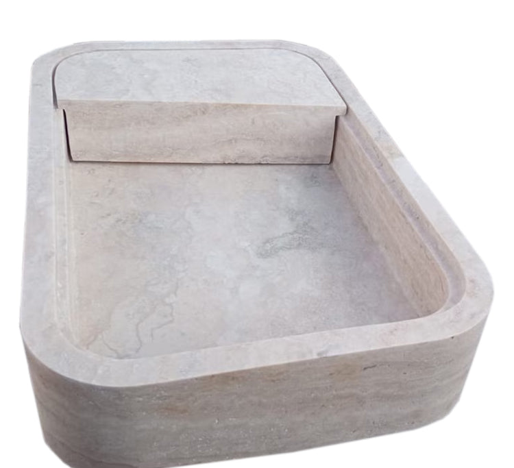 Lavabo de salle de bain rectangulaire en travertin beige, à fixation murale, avec vidage dissimulé (L) 41 cm (l) 61 cm (H) 13 cm - PRÊT À ÊTRE EXPÉDIÉ