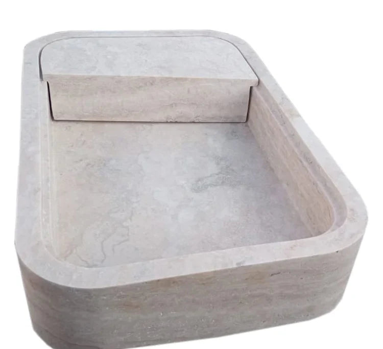 Lavabo de salle de bains rectangulaire en travertin beige, à fixation murale, avec vidage dissimulé (L) 41 cm, (l) 61 cm, (H) 13 cm