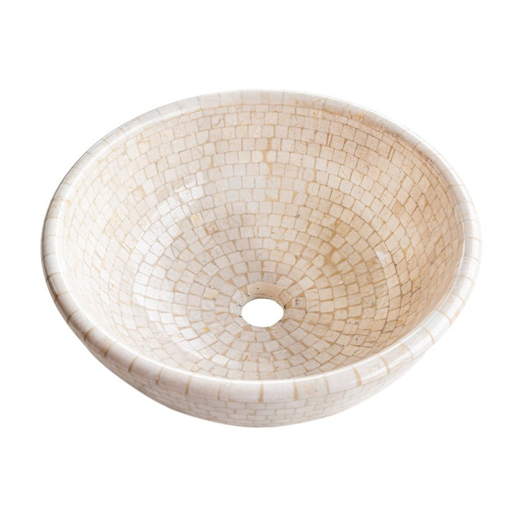 Lavabo rond en pierre naturelle de marbre Botticino (D) 41 cm (H) 16 cm