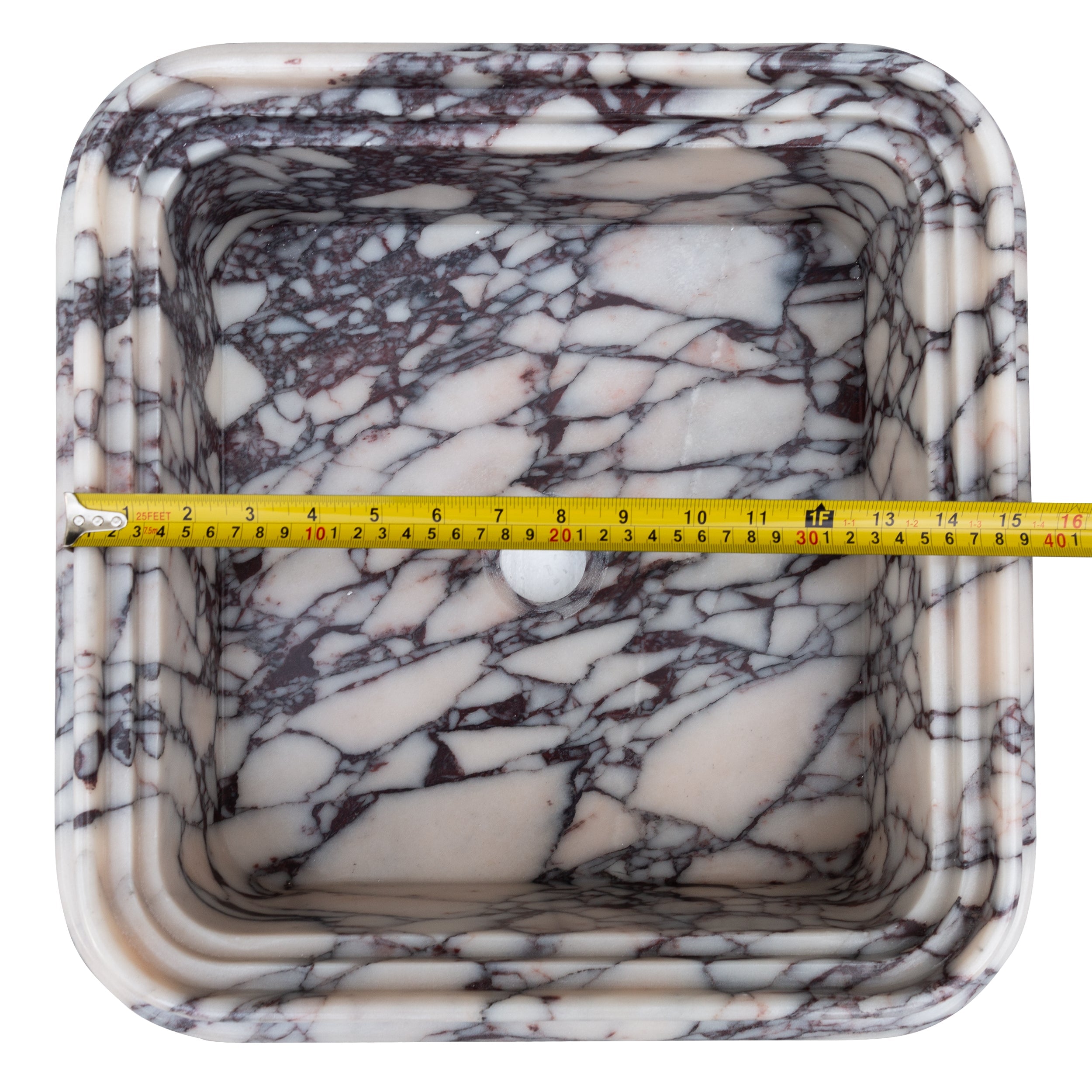 Lavabo rectangular acanalado de mármol Calacatta Viola (ancho) 41 cm (largo) 41 cm (alto) 16 cm