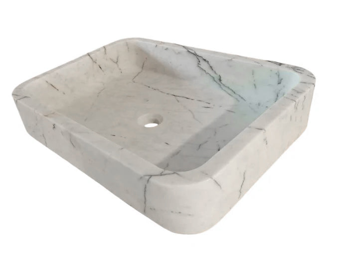 حوض حمام من الرخام الأبيض كارارا فوق وحدة التزيين (العرض) 41 سم (الطول) 61 سم (الارتفاع) 13 سم