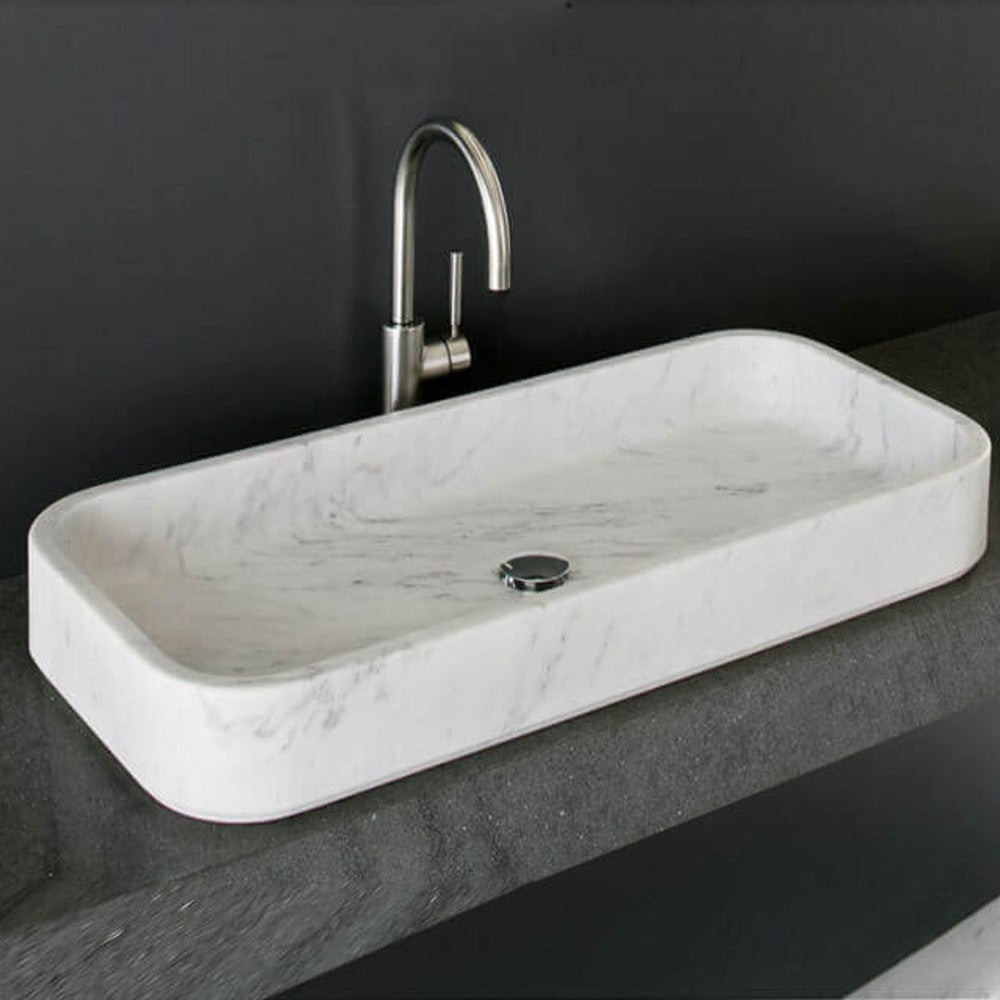 Fregadero rectangular de mármol blanco de Carrara para encimera, pulido (ancho) 41 cm (largo) 82 cm (alto) 13 cm