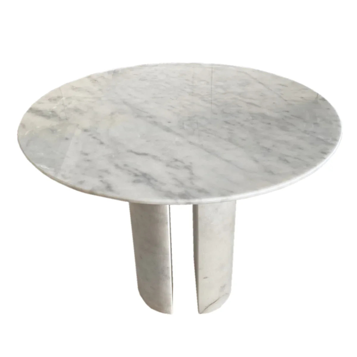 Mesa de comedor redonda de mármol blanco de Carrara con patas redondas de mármol (diámetro) 122 cm (altura) 92 cm