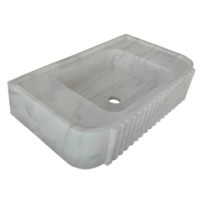 حوض حمام من الرخام الأبيض كارارا، مثبت على الحائط، ذو حواف مخددة (العرض) 41 سم (الطول) 72 سم (الارتفاع) 16 سم