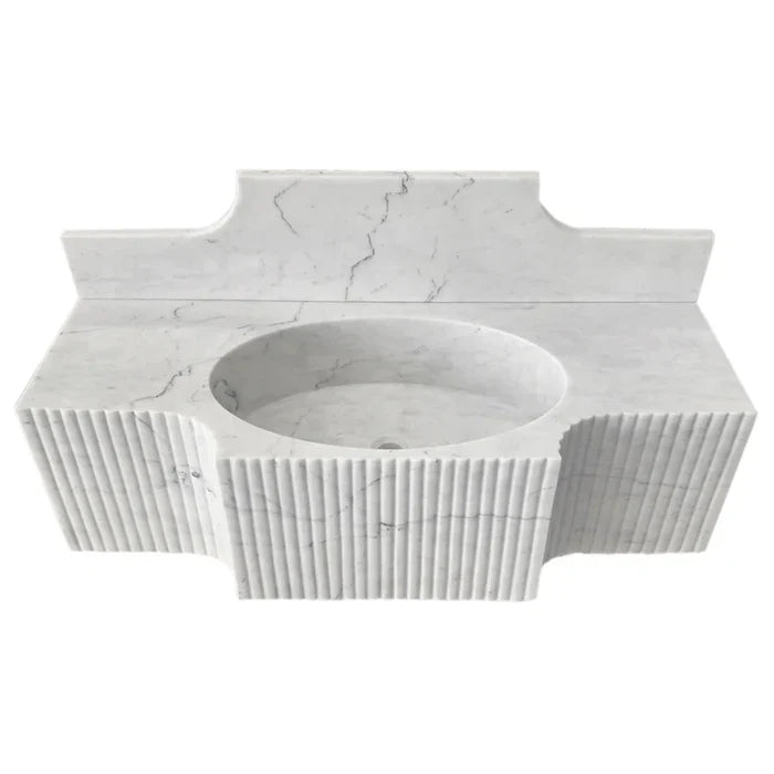 Lavabo de baño de mármol blanco de Carrara para montaje en pared con salpicadero de 26 cm (ancho) 46 cm (largo) 122 cm (alto) 26 cm