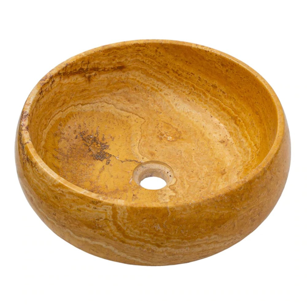 Lavabo de piedra natural de travertino Golden Sienna, con borde y pulido (Diámetro) 41 cm (Altura) 16 cm