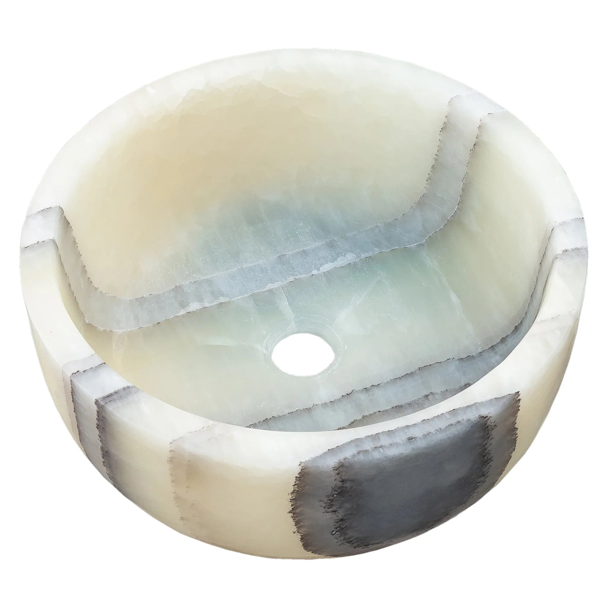 حوض حمام من الحجر الطبيعي من العقيق الأخضر الشفاف فوق وحدة التزيين