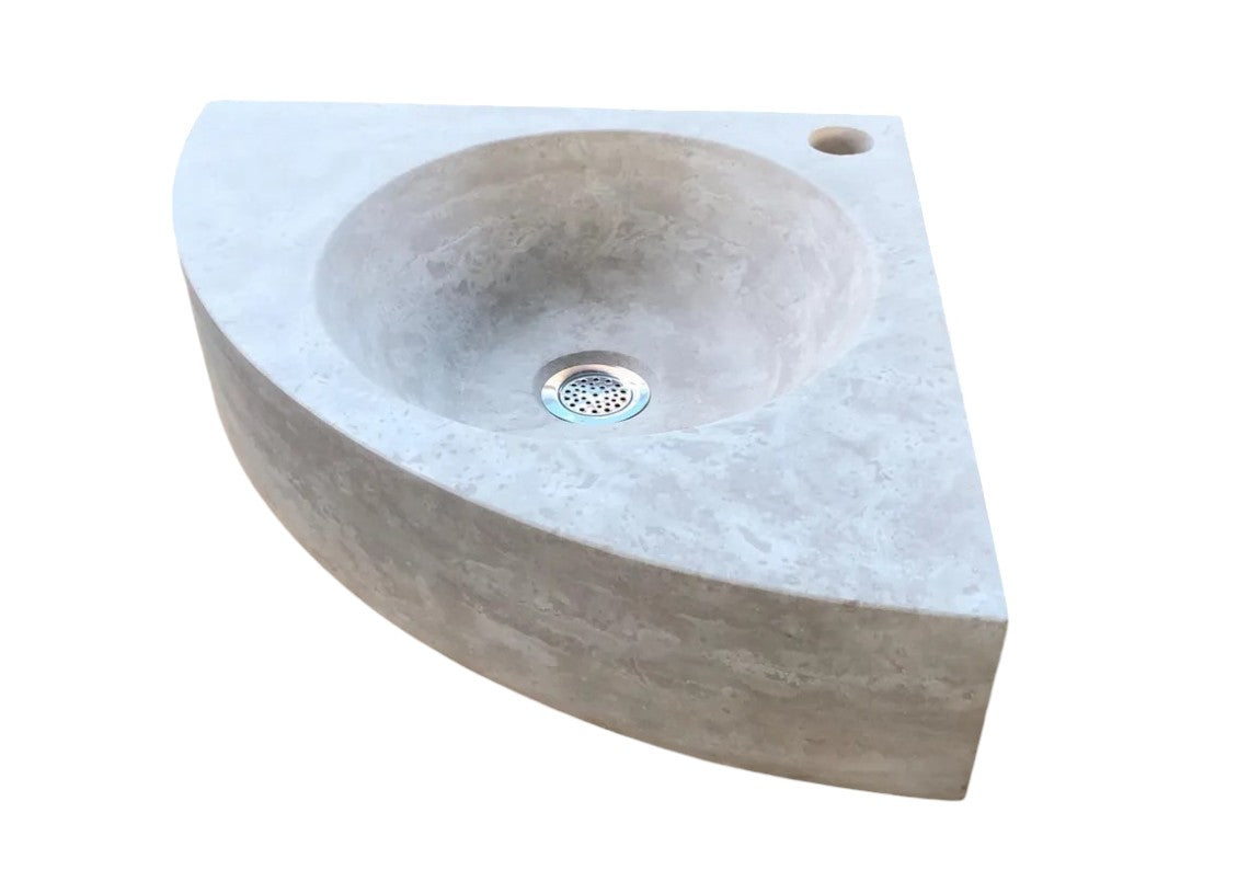 Lavabo de esquina de travertino beige claro para montaje en pared (ancho) 40 cm (largo) 40 cm (alto) 11 cm