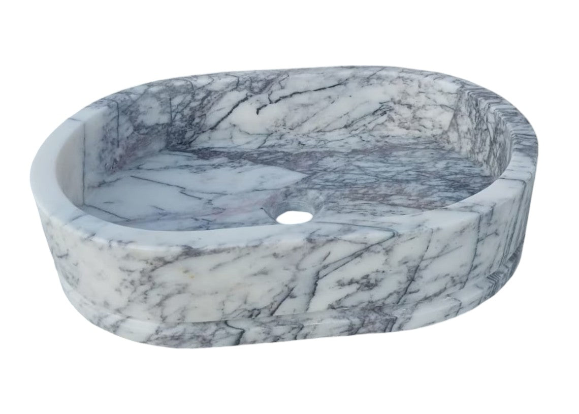 Lavabo de baño de mármol de Nueva York con forma elíptica para montaje en pared (ancho) 35 cm (largo) 50 cm (alto) 13 cm