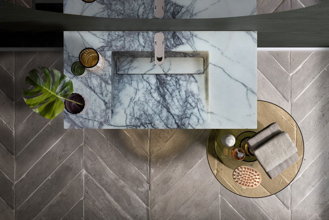 Lavabo de baño de mármol de Nueva York para montaje en pared, con desagüe oculto, pulido (An) 51 cm (L) 102 cm (Al) 21 cm