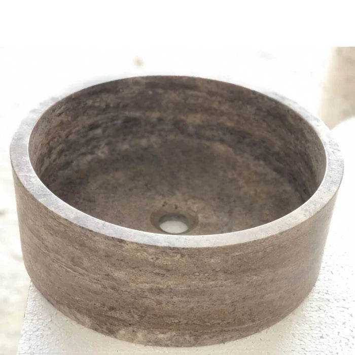 حجر ترافرتين فضي طبيعي فوق حوض الحمام المصقول (قطر) 41 سم (ارتفاع) 13 سم