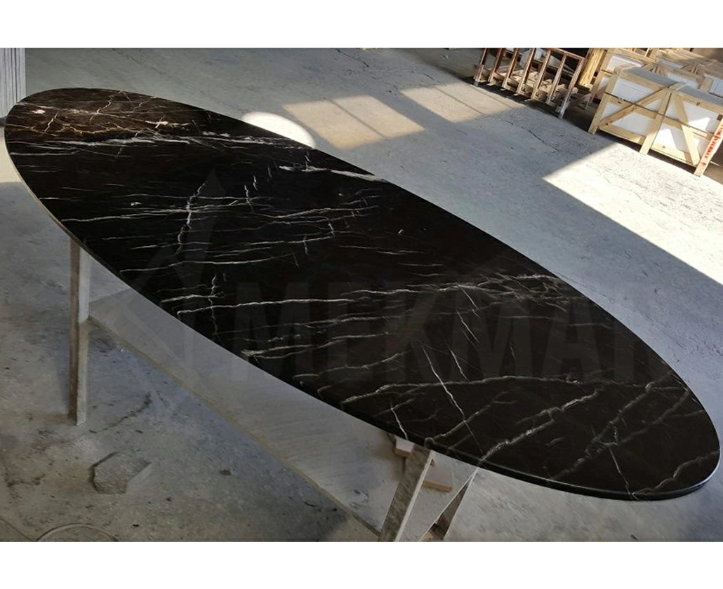Nero Marquina Marble Ellipse Table Top - 2
