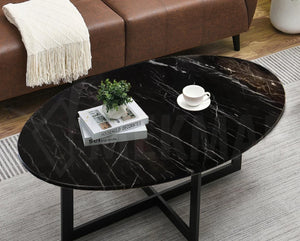 Tablero de mesa elíptico de mármol Nero Marquina - 1