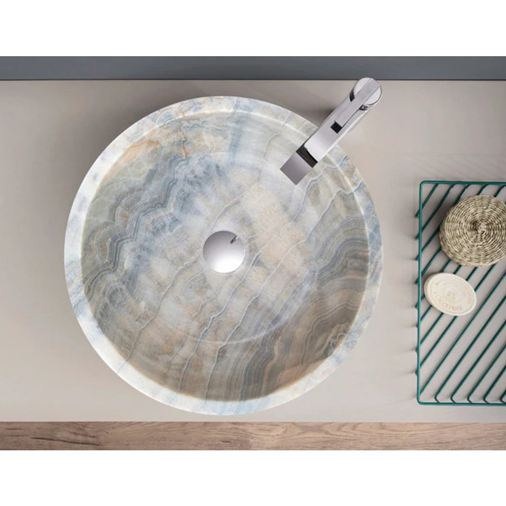 حوض من الحجر الطبيعي من العقيق الرمادي الشفاف المصقول (قطر) 41 سم (ارتفاع) 6