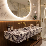 Mueble de baño de mármol Calacatta Viola para montaje en pared, con frente acanalado (Ancho) 46 cm (Largo) 82 cm (Alto) 16 cm