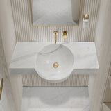 حوض حمام من الرخام الأبيض كارارا يُثبَّت على الحائط فوق وحدة التزيين (العرض) 41 سم (الطول) 92 سم (الارتفاع) 13 سم