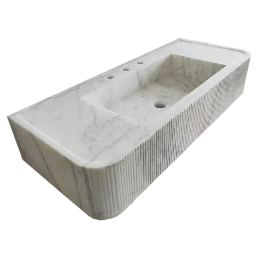 Mueble de baño de mármol blanco de Carrara para montaje en pared, con frente de textura acanalada (ancho) 41 cm (largo) 97 cm