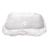 Lavabo de salle de bains rectangulaire en marbre de Carrare, style rustique, en pierre naturelle, à poser sur un meuble-lavabo