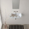 Lavabo de salle de bain rectangulaire en marbre blanc de Carrare, à fixer au mur, bords ondulés (L) 41 cm (l) 61 cm (H) 16 cm
