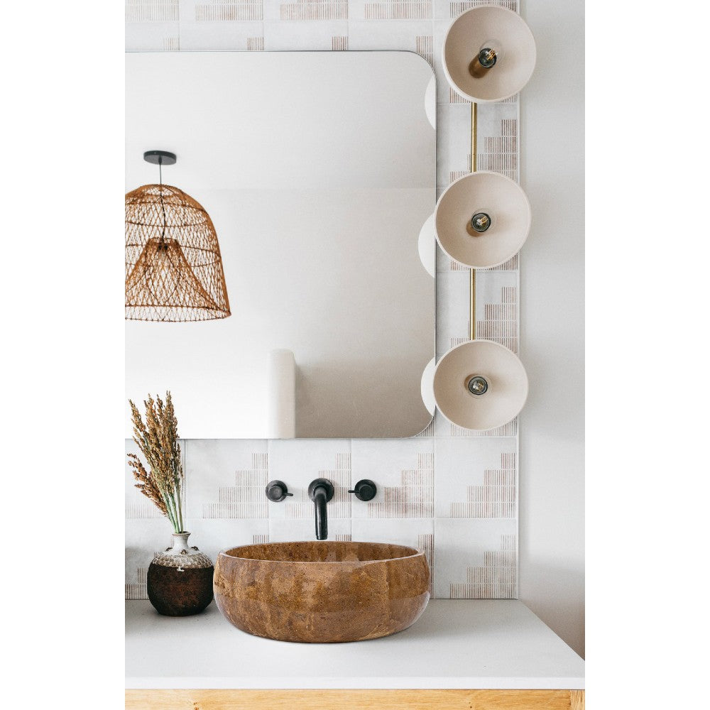 Lavabo de piedra natural de travertino marrón Noce, pulido (D) 41 cm (H) 16 cm