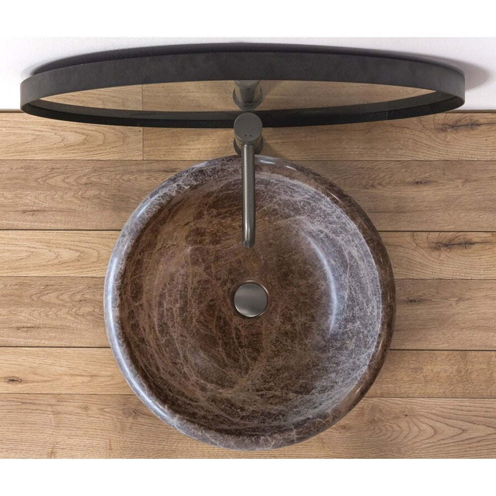 حوض مغسلة من الحجر الطبيعي الرخامي "إمبيرادور براون" مصقول، يُركب فوق سطح العمل (قطر) 41 سم (ارتفاع) 16 سم