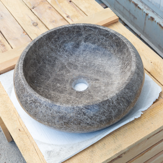 حوض مغسلة من الرخام الطبيعي "إمبيرادور براون" مصقول  (قطر) 41 سم (ارتفاع) 16 سم