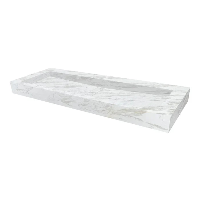 Modernes, rechteckiges Wandwaschbecken in „Fantasy White Marble“-Optik (B) 46 cm, (L) 133 cm, (H) 13 cm