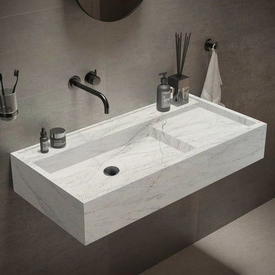 Lavabo rectangular moderno de mármol Imperial para montaje en pared (Ancho) 46 cm (Largo) 122 cm (Alto) 21 cm