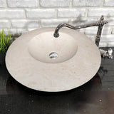 Lavabo de piedra natural de travertino claro con forma de ovni, pulido y rellenado (D) 54 cm (H) 16 cm