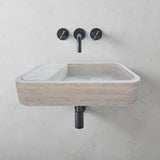 Lavabo rectangular de travertino beige para montaje en pared con desagüe oculto (ancho) 41 cm (largo) 61 cm (alto) 13 cm - LISTO PARA ENVIAR