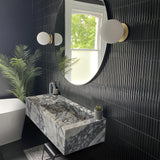 Mármol Calacatta Viola, lavabo rectangular de pared con orificios para grifos laterales (Ancho) 54 cm (Largo) 102 cm (Alto) 23 cm