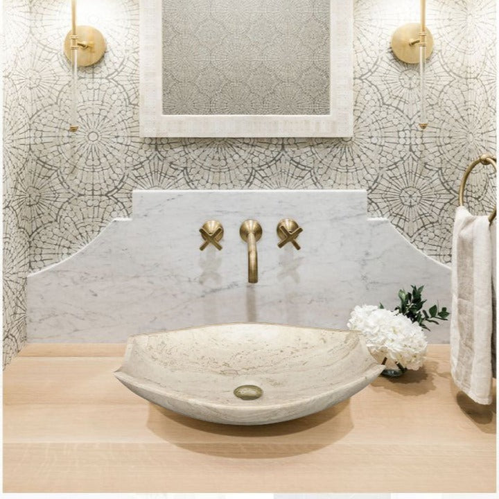 حوض من الحجر الطبيعي المصقول من نوع الترافرتين  (العرض) 51 سم (الطول) 32 سم (الارتفاع) 12 سم