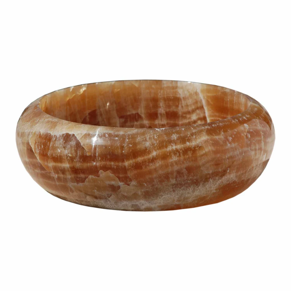 Rundes Waschbecken aus Naturstein (Honey Onyx) (Durchmesser) 41 cm (Höhe) 16 cm