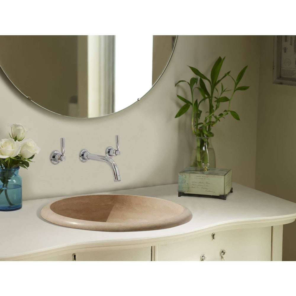 Lavabo de encastrar de travertino claro de piedra natural (D) 41 cm (H) 16 cm