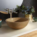 Lavabo de piedra natural de travertino claro (diámetro) 41 cm (altura) 16 cm