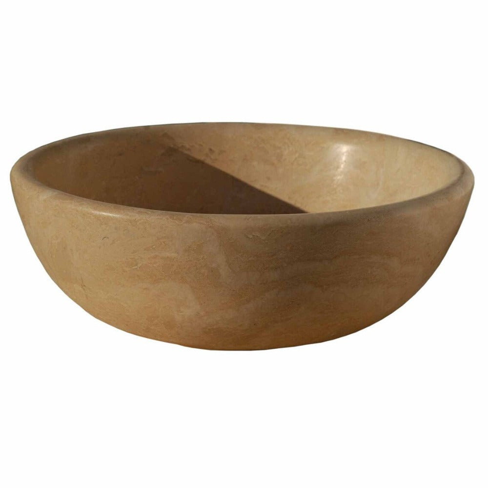 Lavabo de piedra natural de travertino claro (diámetro) 41 cm (altura) 16 cm