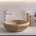 Lavabo de piedra natural de travertino claro con borde rayado (D) 41 cm (H) 16 cm