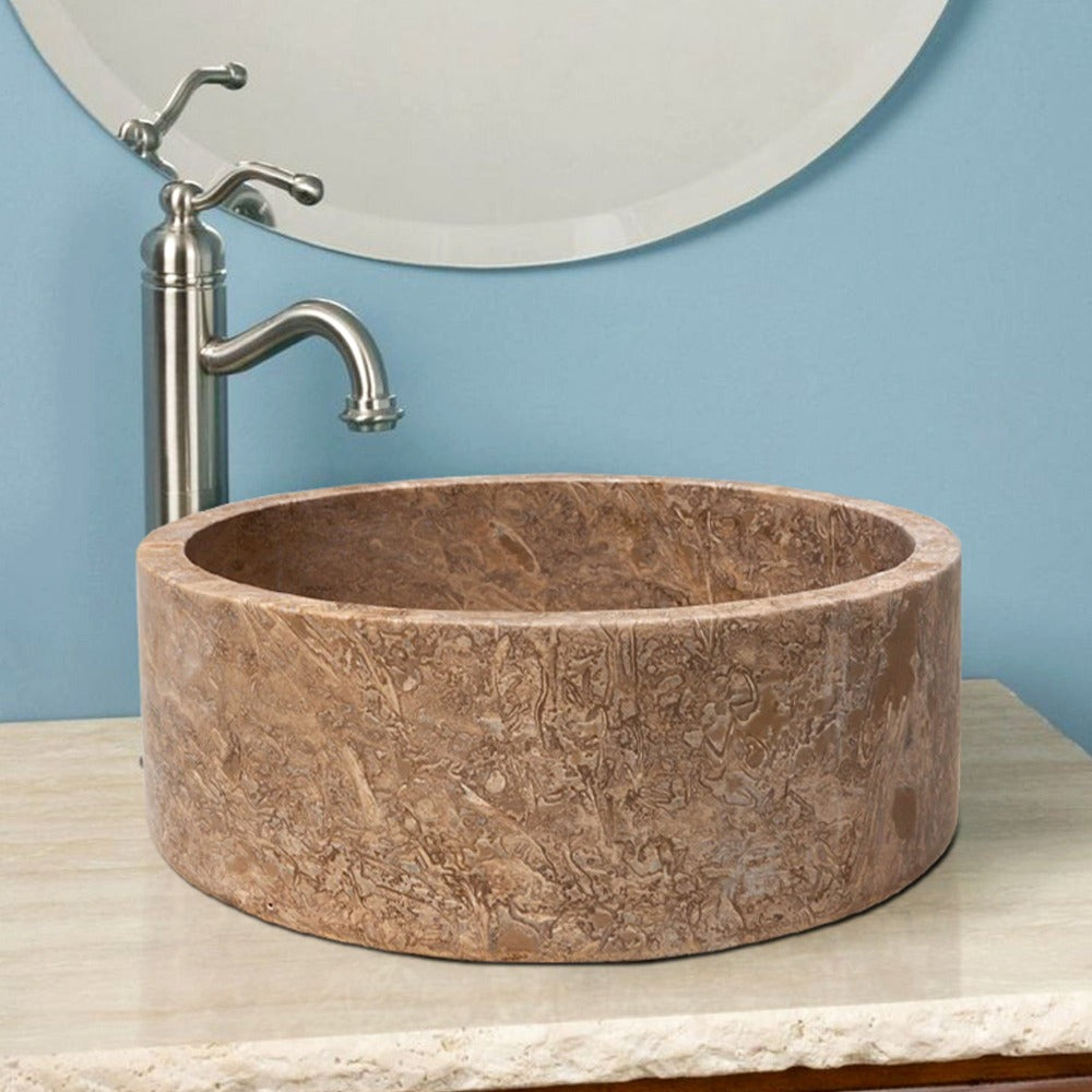 Lavabo de piedra natural de travertino marrón Noce (D) 41 cm (H) 16 cm