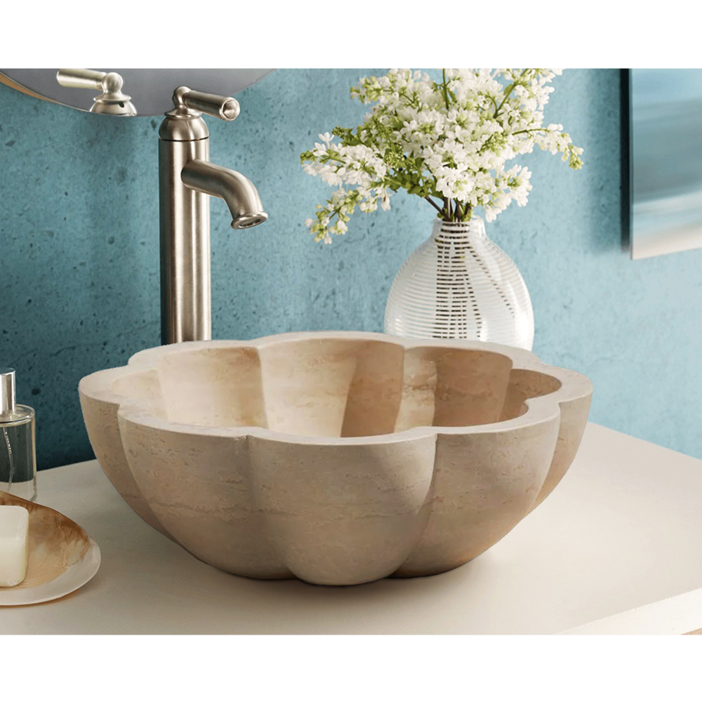 Lavabo de travertino «Natural Stone Pumpkin Light» (diámetro) 41 cm (altura) 16 cm