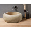 Lavabo de travertino redondo de piedra natural (D) 46 cm (H) 18 cm