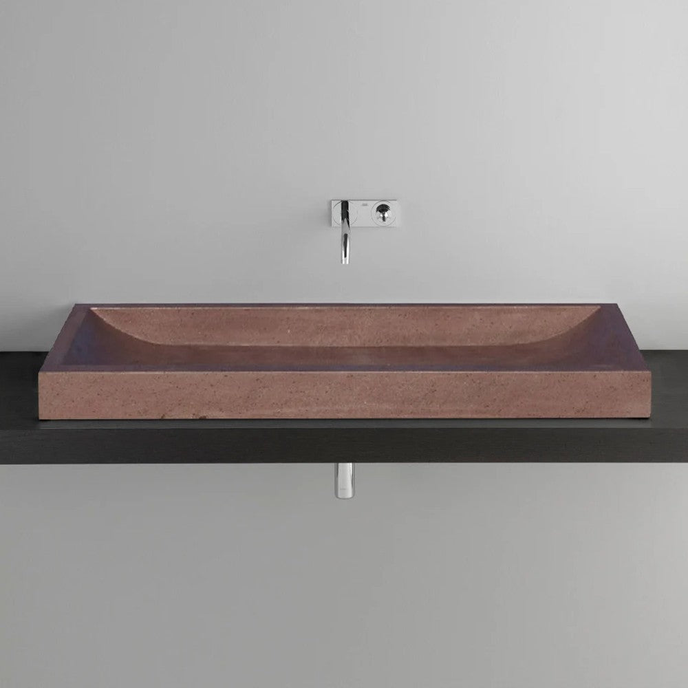 Lavabo rectangulaire en travertin Noce, fini mat et colmaté (L) 41 cm (l) 122 cm (H) 11 cm