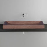 Lavabo rectangulaire en travertin Noce, fini mat et colmaté (L) 41 cm (l) 122 cm (H) 11 cm