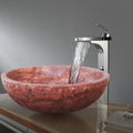 Lavabo redondo de piedra natural de travertino rojo para colocar sobre el mueble del baño, acabado mate/pulido, (diámetro) 41 cm, (altura) 16 cm. LISTO PARA ENVIAR