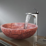 Lavabo redondo de piedra natural de travertino rojo para colocar sobre el mueble del baño, acabado mate/pulido, (diámetro) 41 cm, (altura) 16 cm. LISTO PARA ENVIAR
