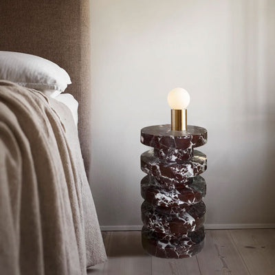 Mesita auxiliar de diseño con zócalo de mármol Rosso Levanto, pulida (D) 31 cm (H) 61 cm